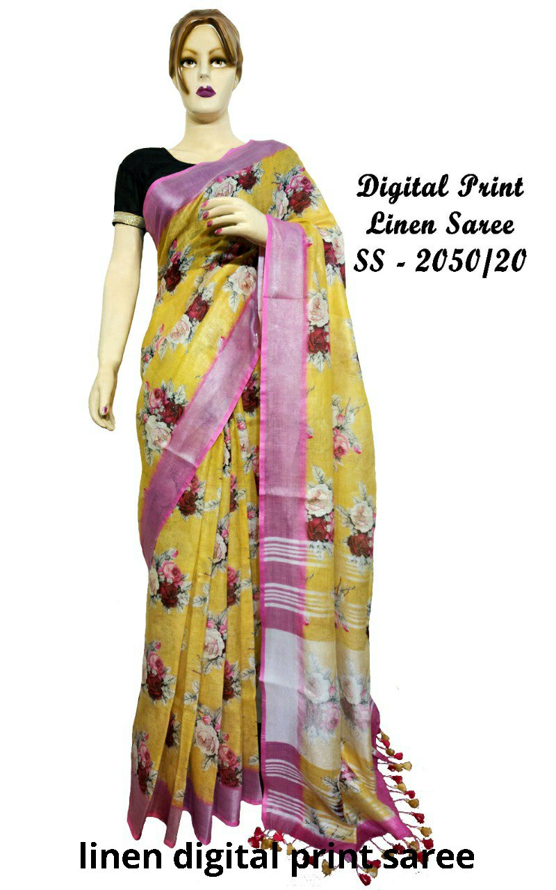 Linen Digital Print Saree SILK ZONE