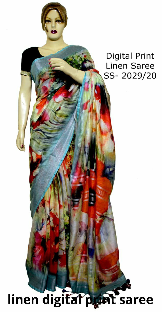 Linen Digital Print Saree SILK ZONE