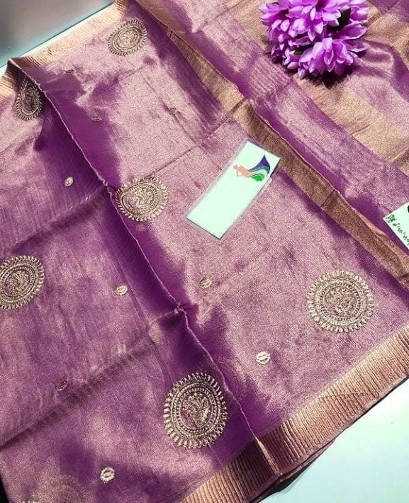 Tissue Linen Embroidery Saree SILK ZONE