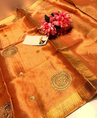 Tissue Linen Embroidery Saree SILK ZONE