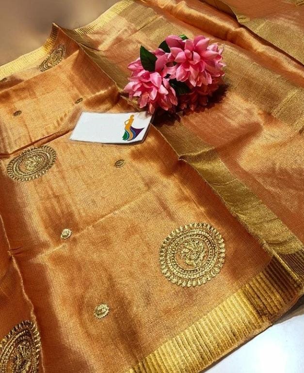 Tissue Linen Embroidery Saree SILK ZONE
