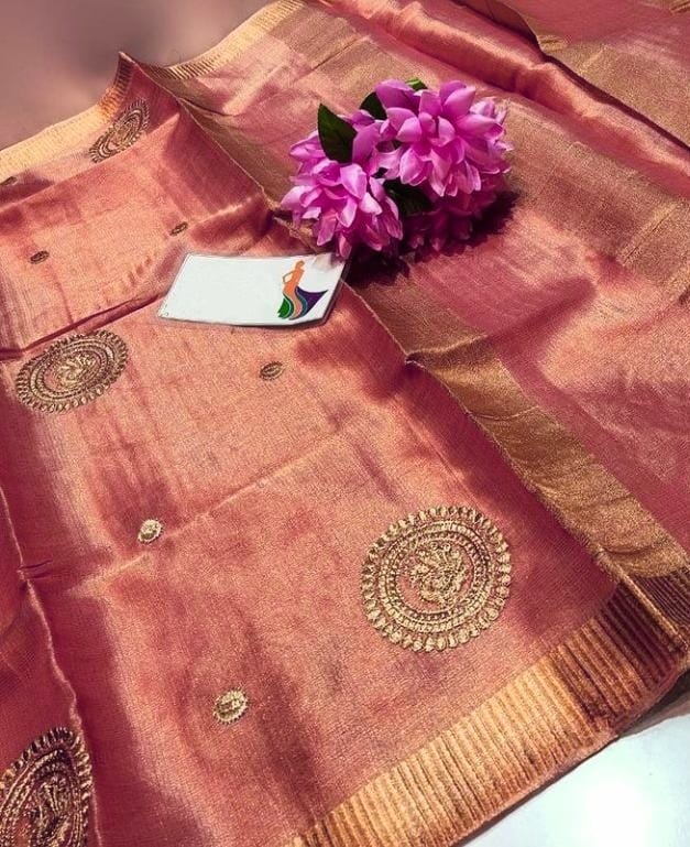 Tissue Linen Embroidery Saree SILK ZONE