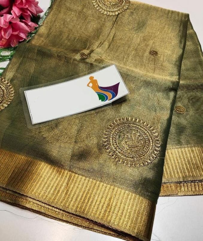 Tissue Linen Embroidery Saree SILK ZONE