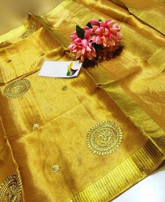 Tissue Linen Embroidery Saree SILK ZONE