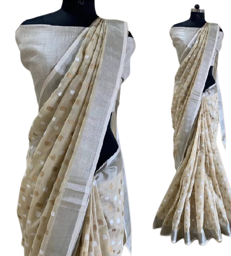 Linen Saree With Hand Embroidery Butta SILK ZONE