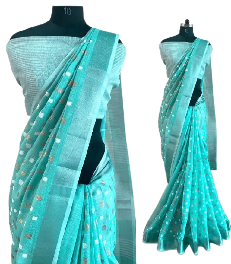 Linen Saree With Hand Embroidery Butta SILK ZONE