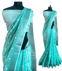 Linen Saree With Hand Embroidery Butta SILK ZONE