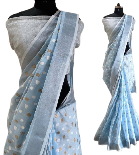 Linen Saree With Hand Embroidery Butta SILK ZONE