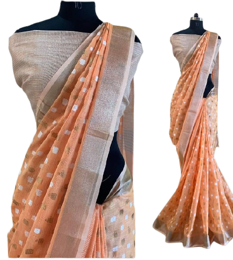 Linen Saree With Hand Embroidery Butta SILK ZONE