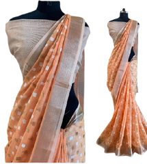 Linen Saree With Hand Embroidery Butta SILK ZONE