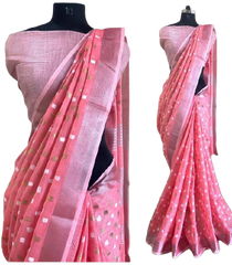 Linen Saree With Hand Embroidery Butta SILK ZONE