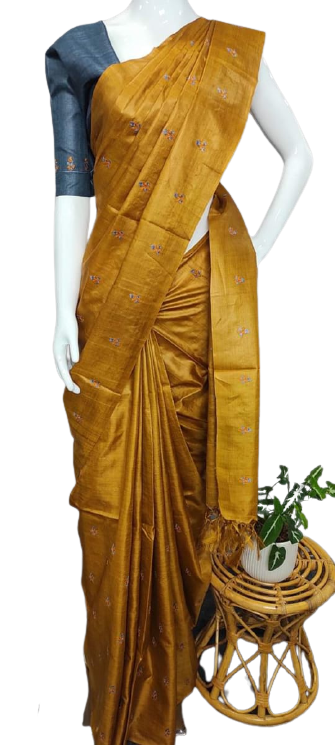 Tussar Handloom Silk Embroidery Saree SILK ZONE