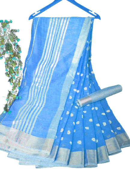 Linen Saree With Hand Embroidery Butta SILK ZONE