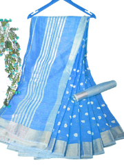 Linen Saree With Hand Embroidery Butta SILK ZONE