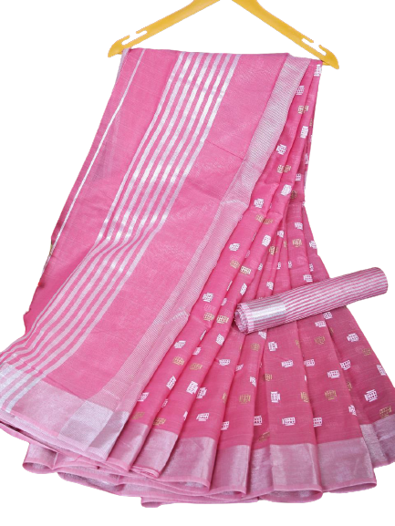 Linen Saree With Hand Embroidery Butta SILK ZONE