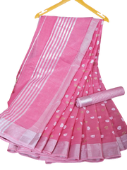 Linen Saree With Hand Embroidery Butta SILK ZONE