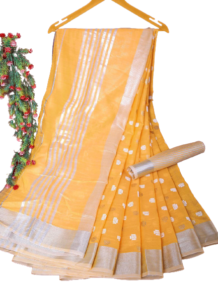 Linen Saree With Hand Embroidery Butta SILK ZONE