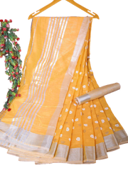 Linen Saree With Hand Embroidery Butta SILK ZONE