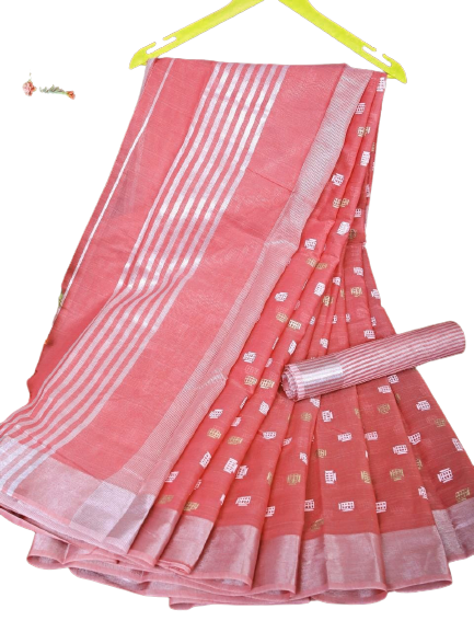 Linen Saree With Hand Embroidery Butta SILK ZONE
