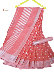 Linen Saree With Hand Embroidery Butta SILK ZONE