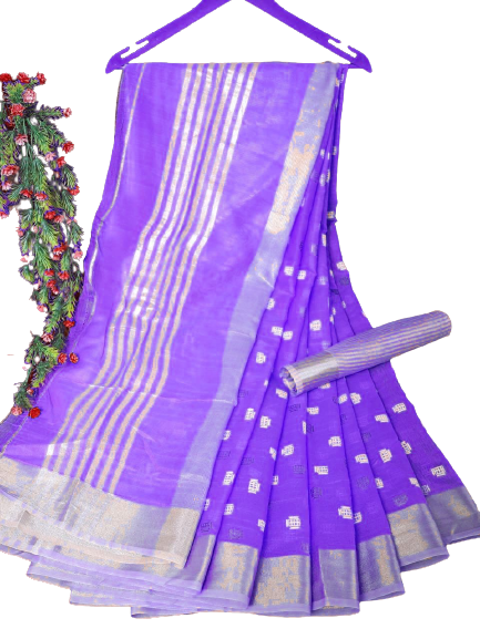 Linen Saree With Hand Embroidery Butta SILK ZONE