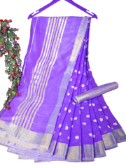 Linen Saree With Hand Embroidery Butta SILK ZONE