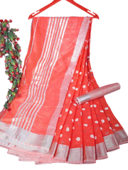 Linen Saree With Hand Embroidery Butta SILK ZONE