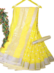 Linen Saree With Hand Embroidery Butta SILK ZONE