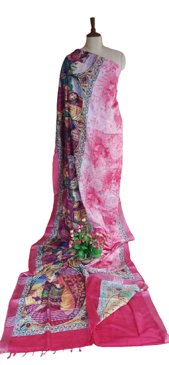 Khadi Linen Prink Saree SILK ZONE