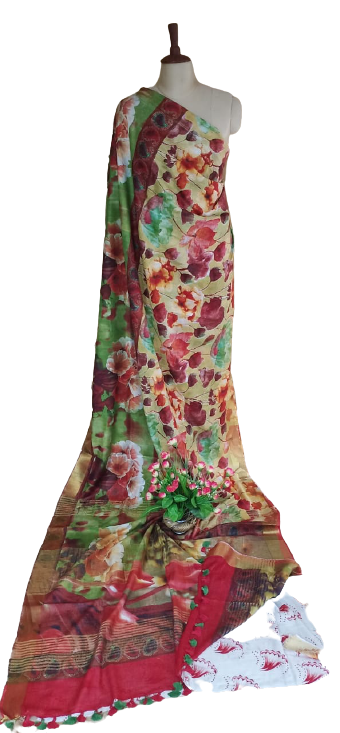 Khadi Linen Prink Saree SILK ZONE