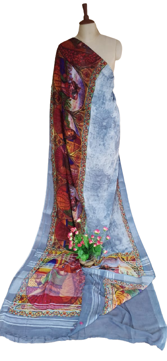 Khadi Linen Prink Saree SILK ZONE