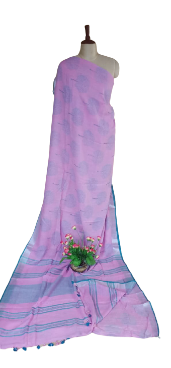 Khadi Linen Prink Saree SILK ZONE