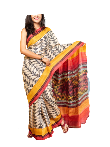 Pure Tussar Silk print saree
