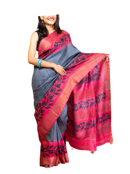 Pure Tussar Silk print saree