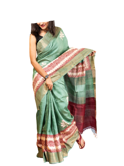 Pure Tussar Silk print saree