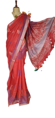 Linen Hand Block Printed Saree SILK ZONE