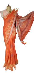 Linen Hand Block Printed Saree SILK ZONE