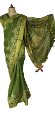Linen Hand Block Printed Saree SILK ZONE