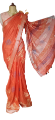 Linen Hand Block Printed Saree SILK ZONE