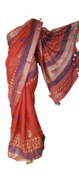 Linen Hand Block Printed Saree SILK ZONE