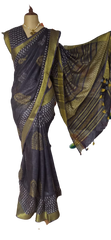 Linen Hand Block Printed Saree SILK ZONE