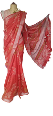 Linen Hand Block Printed Saree SILK ZONE