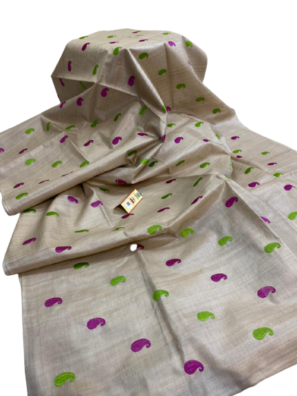 Tussar Desi Kora Silk Saree M J HANDLOOM