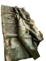 Silk Linen Embroidery Saree M J HANDLOOMS
