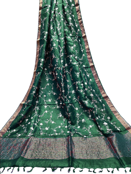 Silk Linen Embroidery Saree M J HANDLOOMS