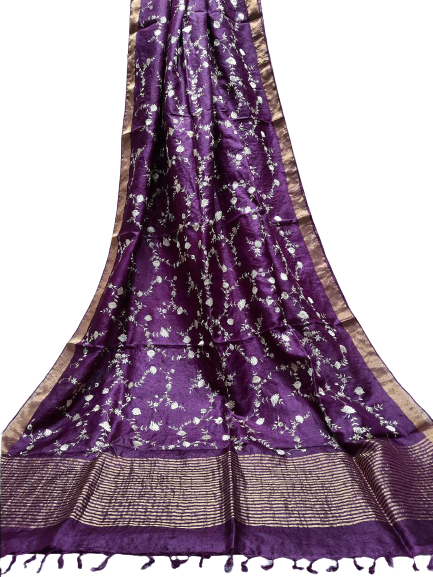 Silk Linen Embroidery Saree M J HANDLOOMS