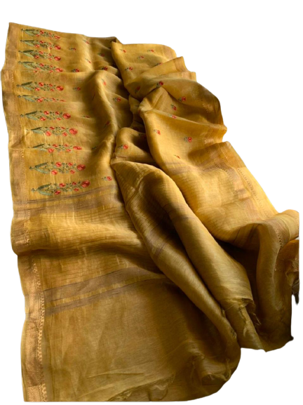 Silk Linen Embroidery Saree M J HANDLOOMS