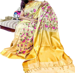 Silk Linen Embroidery Saree M J HANDLOOM