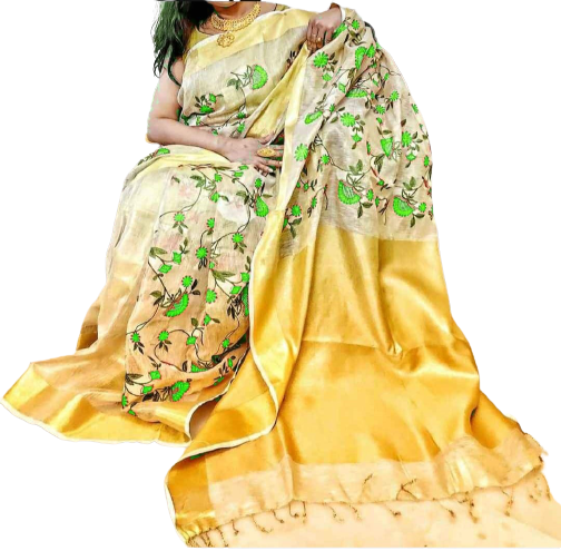 Silk Linen Embroidery Saree M J HANDLOOMS