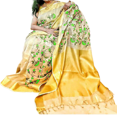 Silk Linen Embroidery Saree M J HANDLOOMS